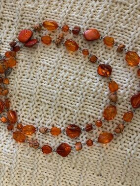Amber Orange Multi-Bead Women's Necklace 36 inches with 3 inch extender.